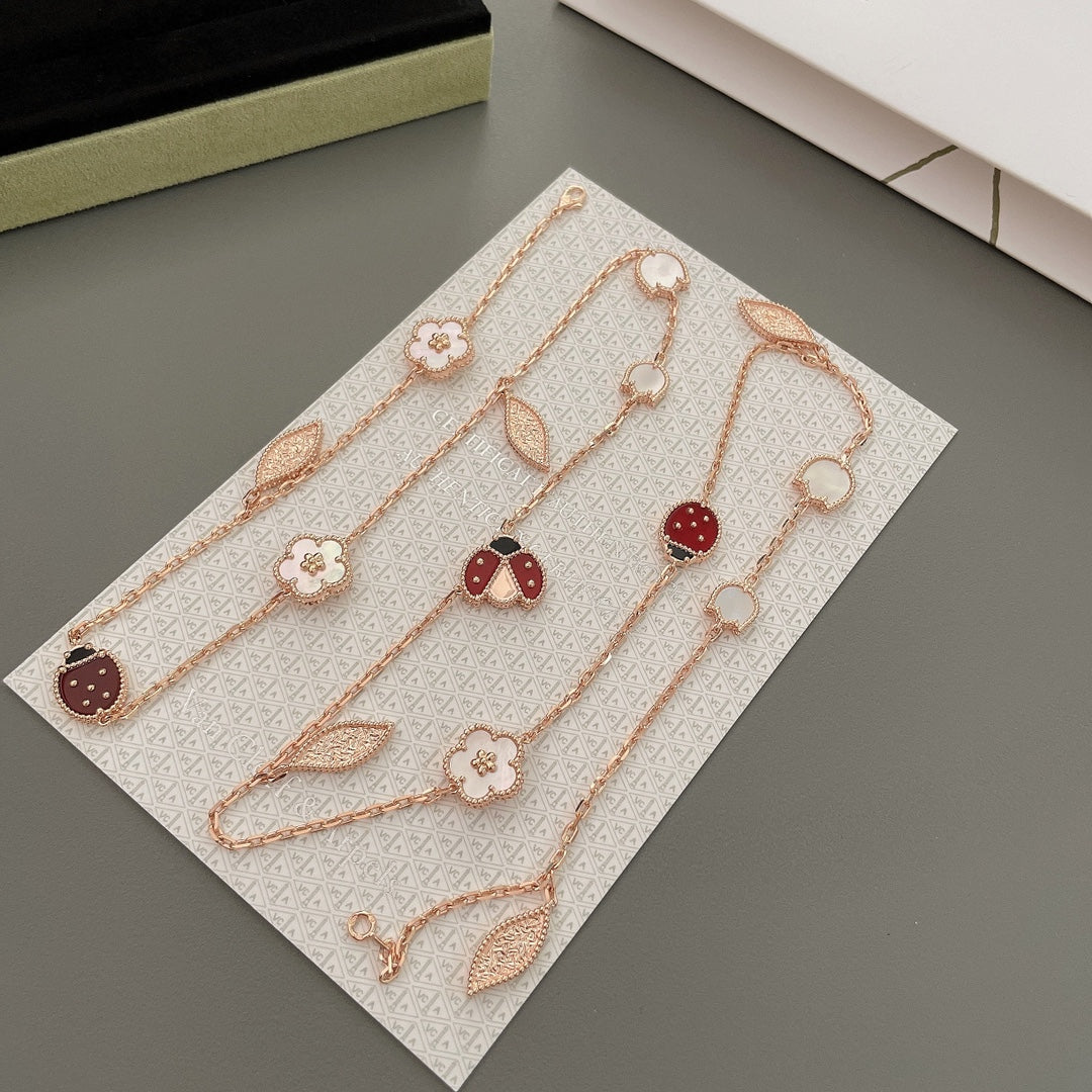 [Cadisa]LUCKY SPRING 15 MOTIFS ROSE GOLD NECKLACE