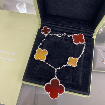 [Cadisa]CLOVER 5 MOTIFS SIVLER CARNELIAN TIGER EYE BRACELET