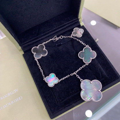 [Cadisa]CLOVER 5 MOTIFS SIVLER DARK MOP BRACELET