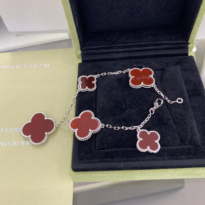 [Cadisa]CLOVER 5 MOTIFS SIVLER CARNELIAN BRACELET