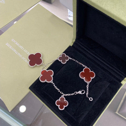 [Cadisa]CLOVER 5 MOTIFS SIVLER CARNELIAN BRACELET