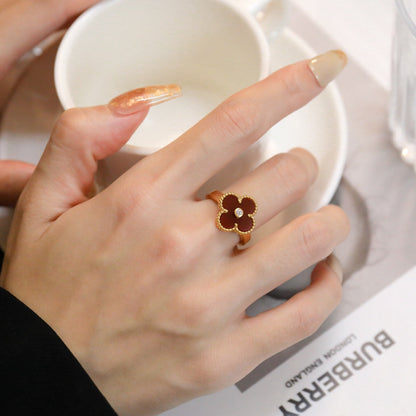 [Cadisa]CLOVER CARNELIAN RING ROSE GOLD DIAMOND