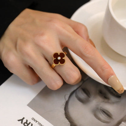 [Cadisa]CLOVER CARNELIAN RING ROSE GOLD DIAMOND