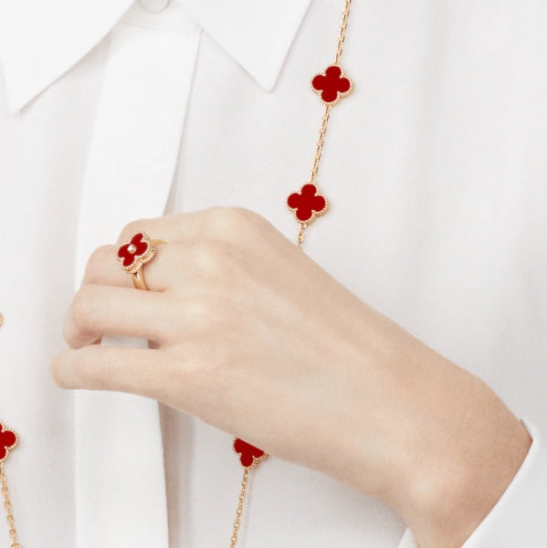 [Cadisa]CLOVER CARNELIAN RING ROSE GOLD DIAMOND