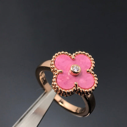 [Cadisa]CLOVER RHODONITE ROSE GOLD RING