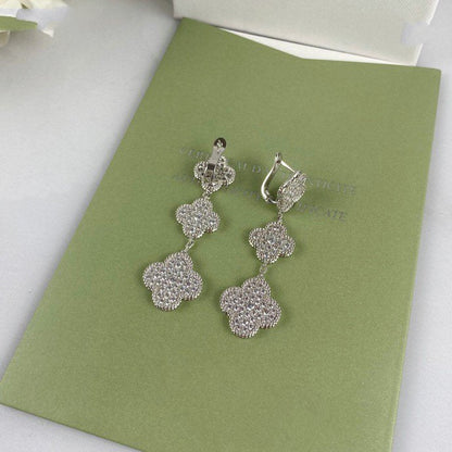 [Cadisa]CLOVER 3 MOTIF DIAMOND SILVER DROP EARRINGS