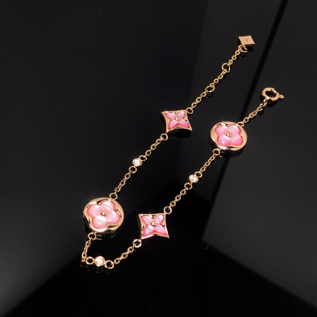 [Cadisa]STAR AND SUN 4 MOTIF PINK MOP PINK GOLD BRACELET