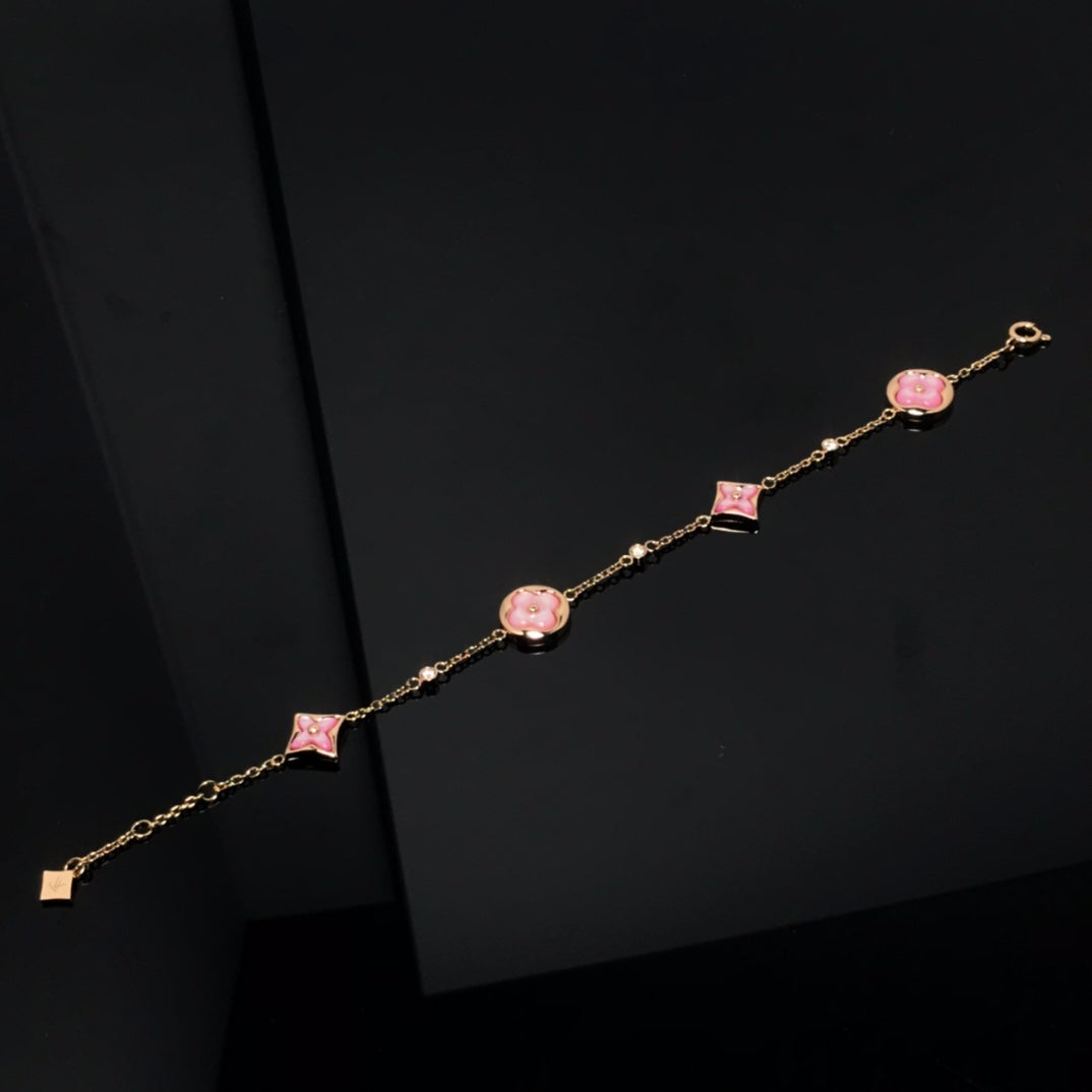 [Cadisa]STAR AND SUN 4 MOTIF PINK MOP PINK GOLD BRACELET