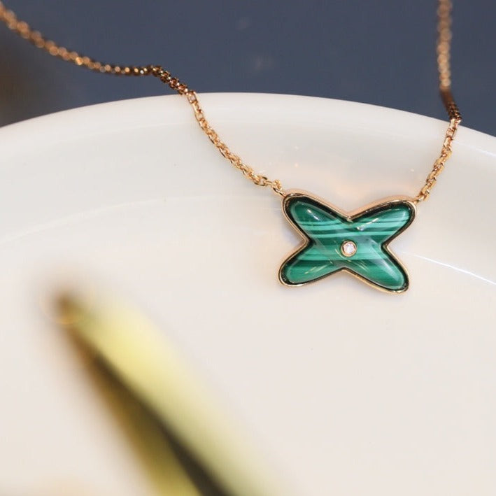 [Cadisa]JEUX MALACHITE 1 DIAMOND PINK GOLD NECKLACE