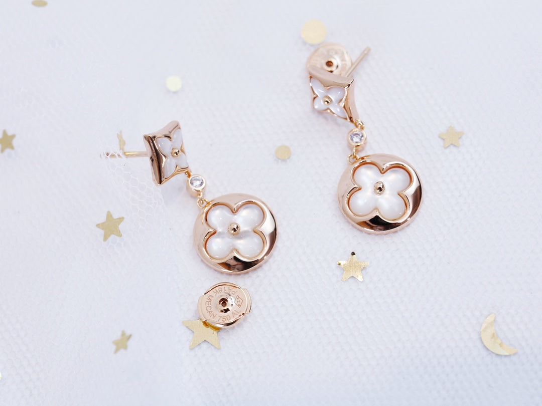 [Cadisa]STAR AND SUN PINK GOLD MOP DROP EARRINGS