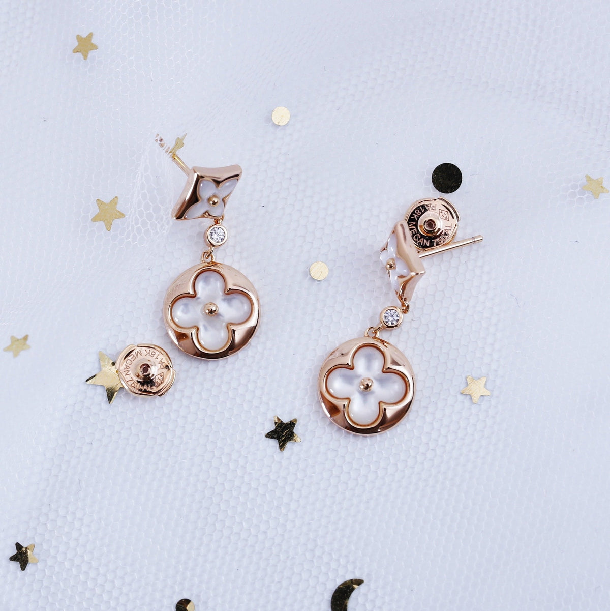 [Cadisa]STAR AND SUN PINK GOLD MOP DROP EARRINGS