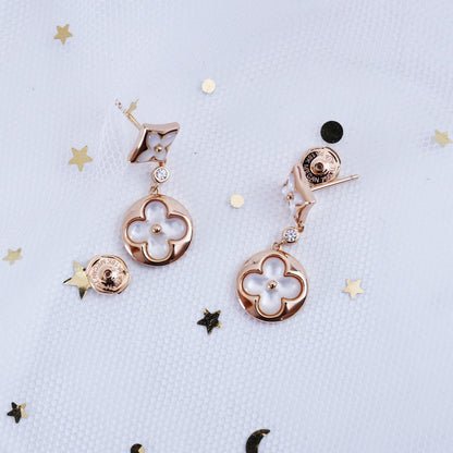 [Cadisa]STAR AND SUN PINK GOLD MOP DROP EARRINGS