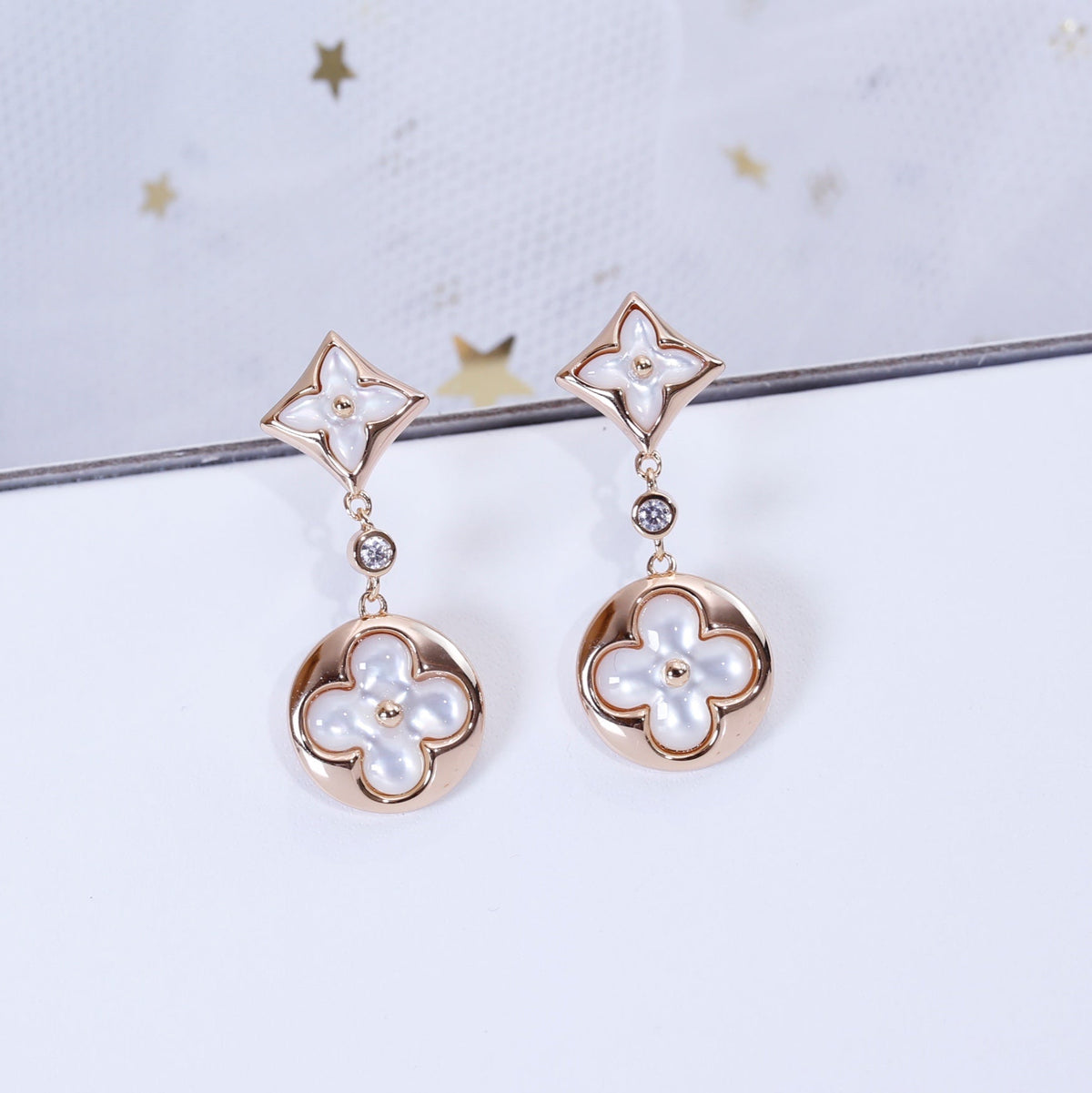 [Cadisa]STAR AND SUN PINK GOLD MOP DROP EARRINGS