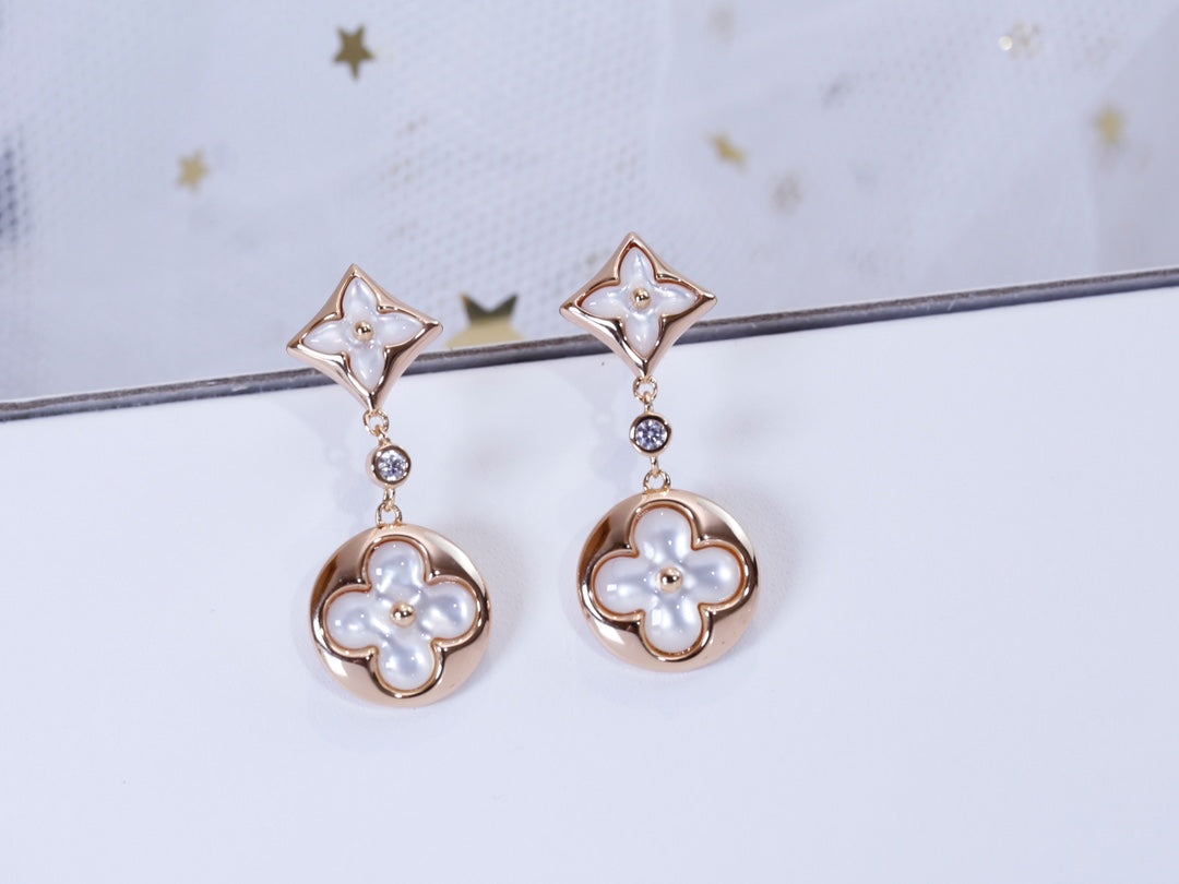 [Cadisa]STAR AND SUN PINK GOLD MOP DROP EARRINGS