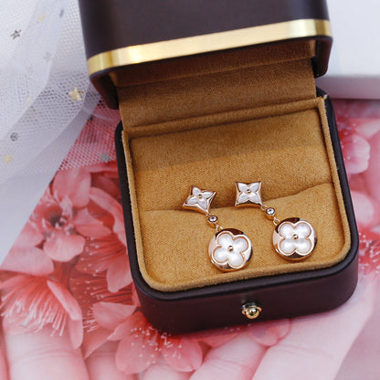[Cadisa]STAR AND SUN PINK GOLD MOP DROP EARRINGS
