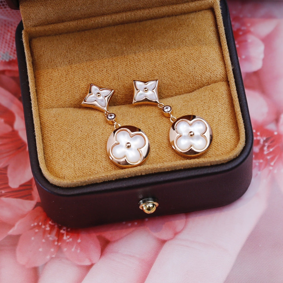 [Cadisa]STAR AND SUN PINK GOLD MOP DROP EARRINGS