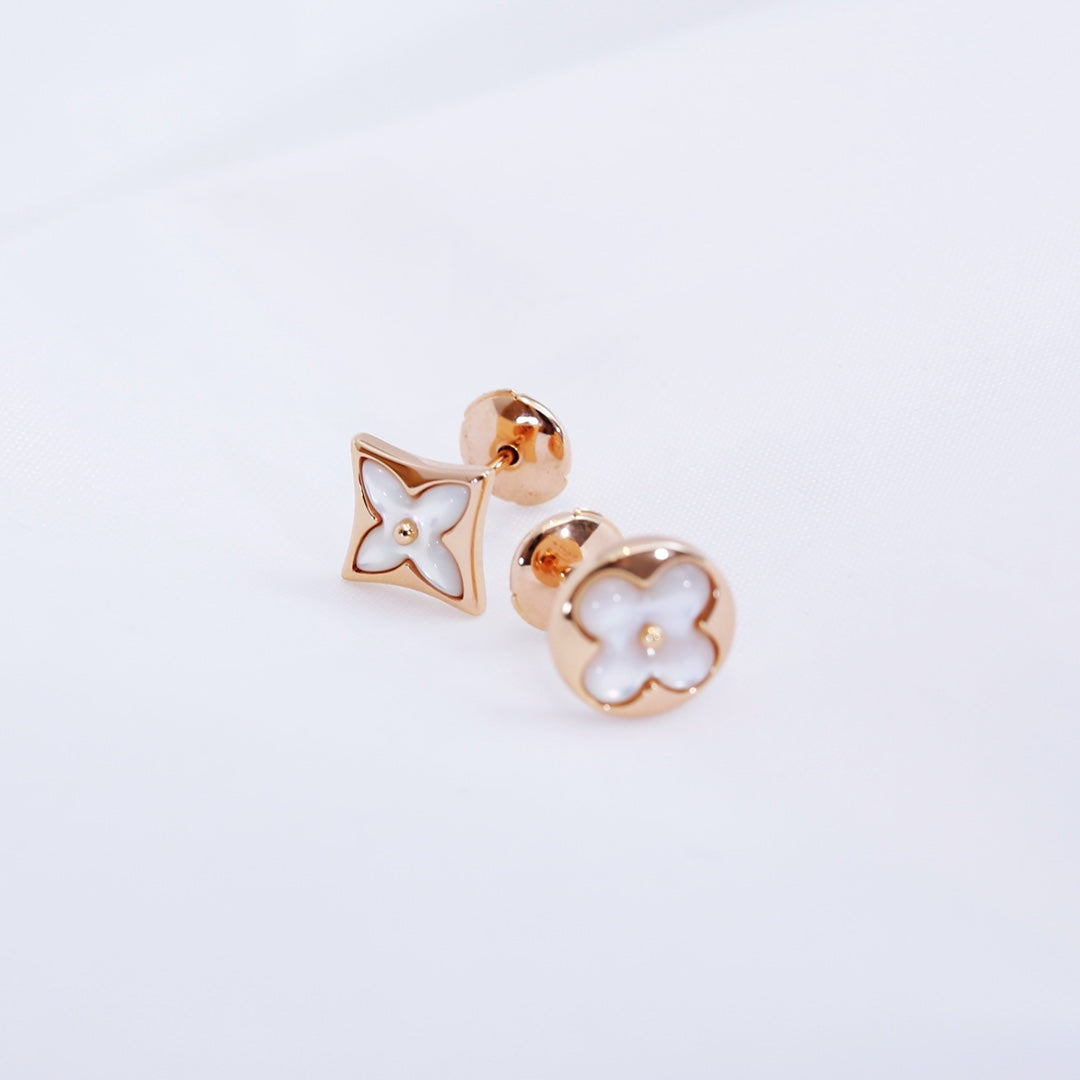 [Cadisa]STAR AND SUN PINK GOLD MOP STUD EARRINGS