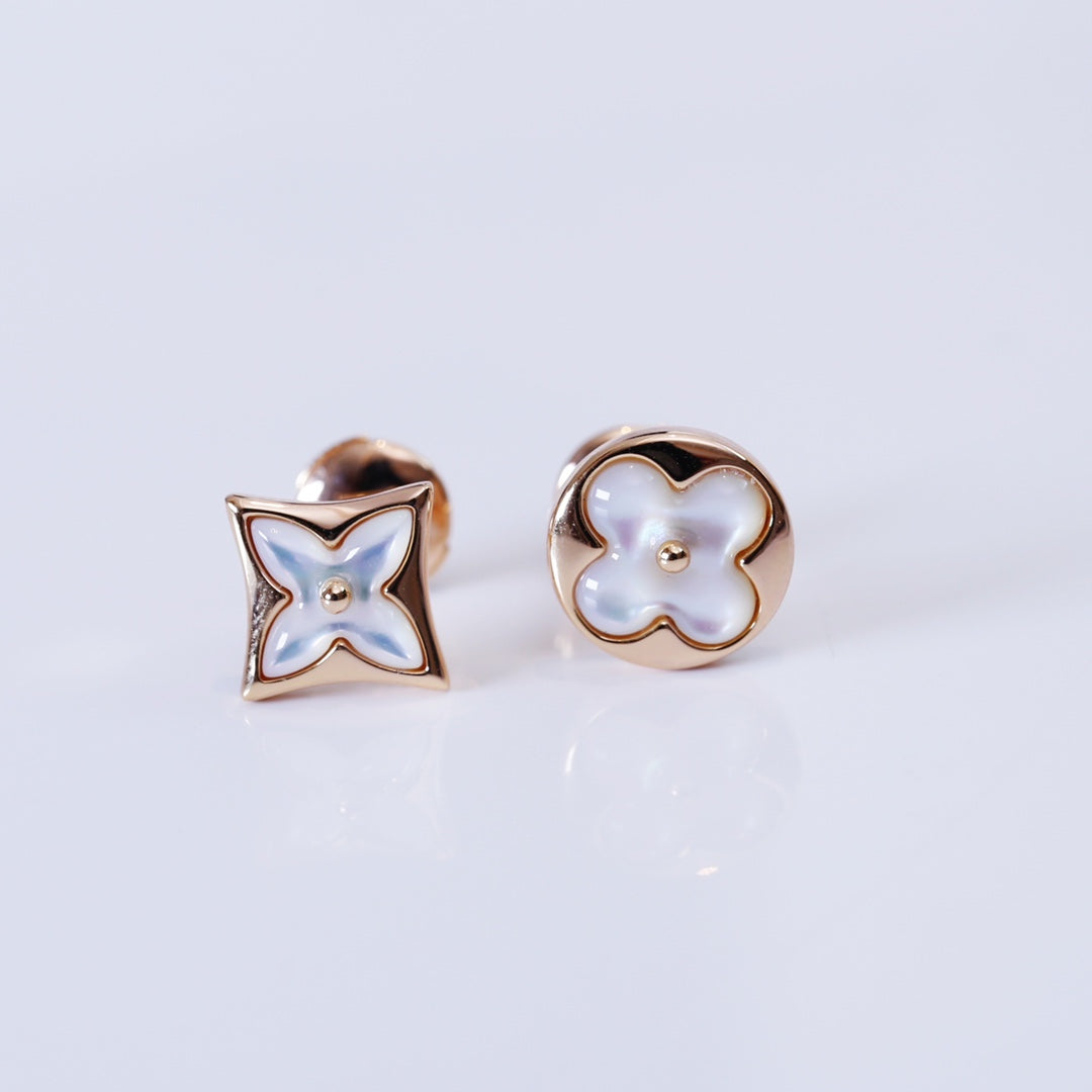 [Cadisa]STAR AND SUN PINK GOLD MOP STUD EARRINGS