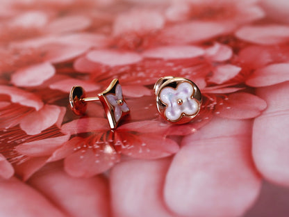[Cadisa]STAR AND SUN PINK GOLD MOP STUD EARRINGS