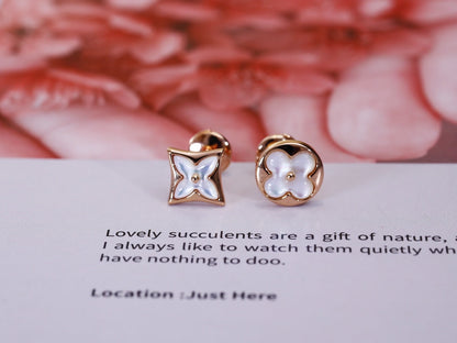 [Cadisa]STAR AND SUN PINK GOLD MOP STUD EARRINGS