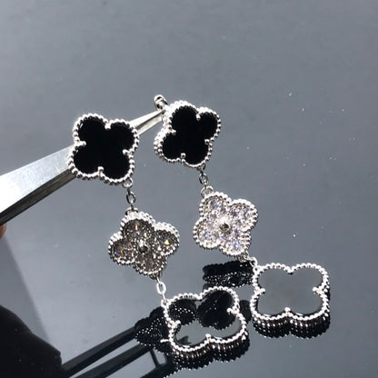 [Cadisa]CLOVER 3 MOTIF DIAMOND ONYX SILVER EARRINGS
