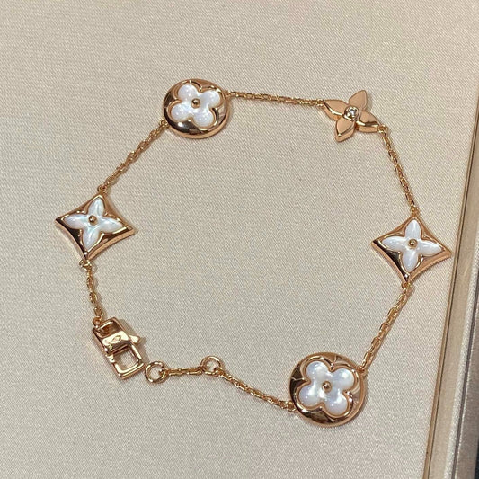 [Cadisa]STAR AND SUN 5 MOTIF MOP PINK GOLD BRACELET