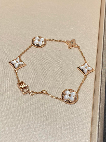 [Cadisa]STAR AND SUN 5 MOTIF MOP PINK GOLD BRACELET