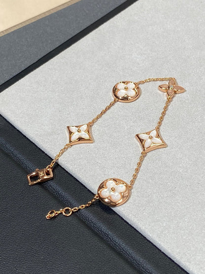 [Cadisa]STAR AND SUN 5 MOTIF MOP PINK GOLD BRACELET