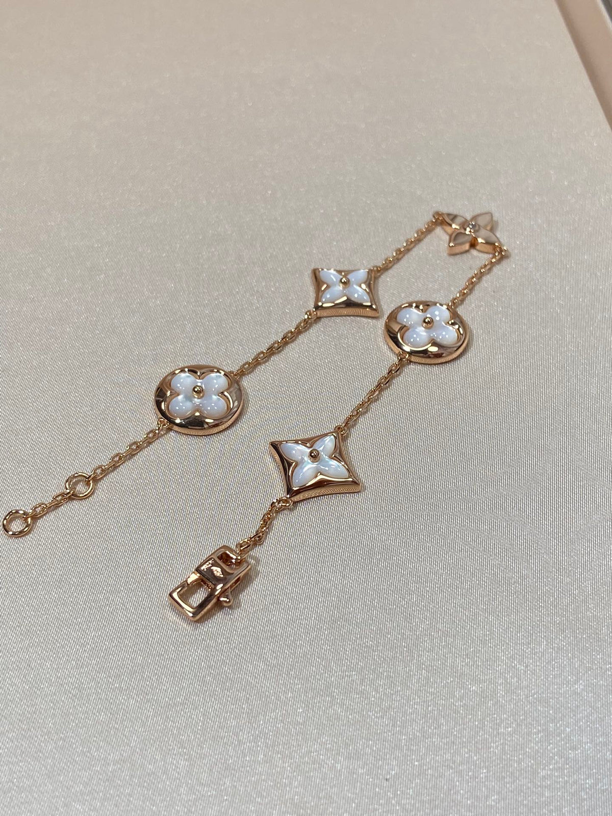 [Cadisa]STAR AND SUN 5 MOTIF MOP PINK GOLD BRACELET