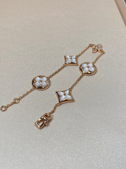 [Cadisa]STAR AND SUN 5 MOTIF MOP PINK GOLD BRACELET