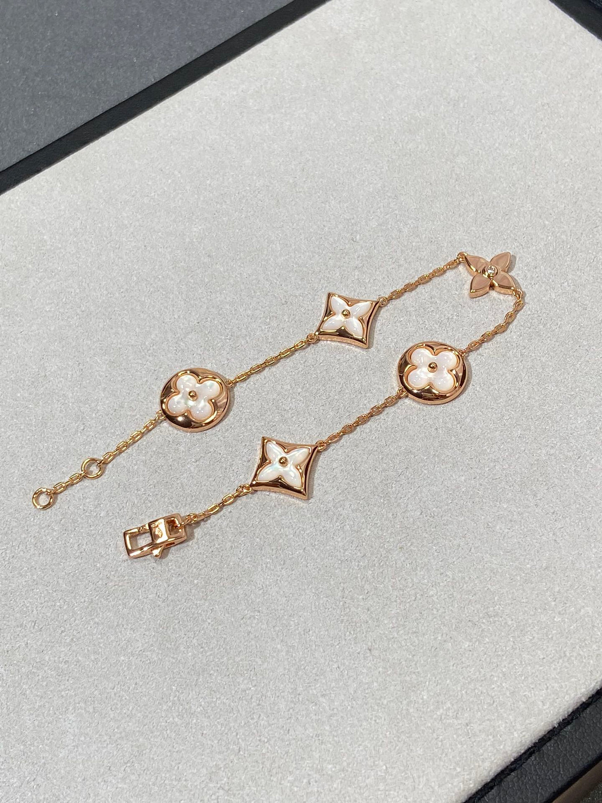 [Cadisa]STAR AND SUN 5 MOTIF MOP PINK GOLD BRACELET