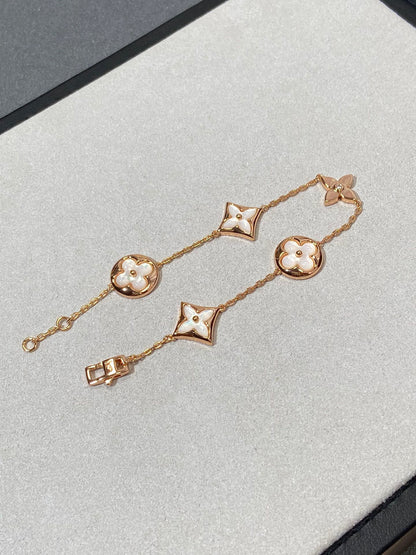 [Cadisa]STAR AND SUN 5 MOTIF MOP PINK GOLD BRACELET