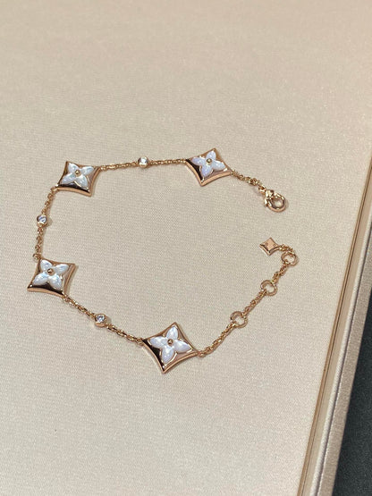 [Cadisa]STAR 4 MOTIF MOP DIAMOND PINK GOLD BRACELET