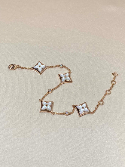 [Cadisa]STAR 4 MOTIF MOP DIAMOND PINK GOLD BRACELET