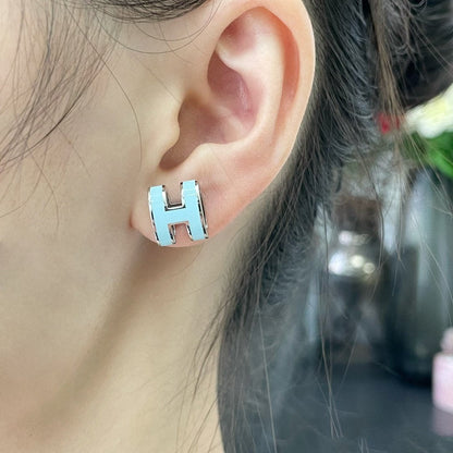 [Cadisa]POP H SKY BLUE STUD EARRINGS