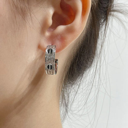 [Cadisa] LOVE CERAMIC DIAMOND PAVED SILVER EARRINGS