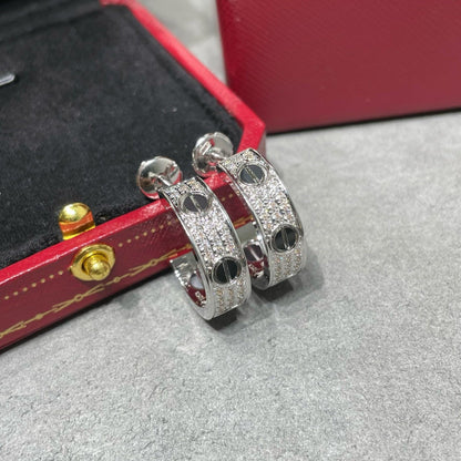 [Cadisa] LOVE CERAMIC DIAMOND PAVED SILVER EARRINGS