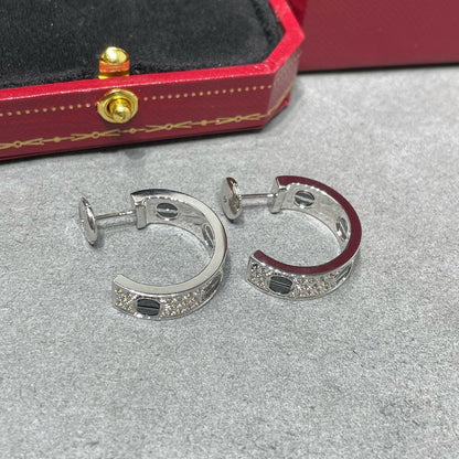 [Cadisa] LOVE CERAMIC DIAMOND PAVED SILVER EARRINGS