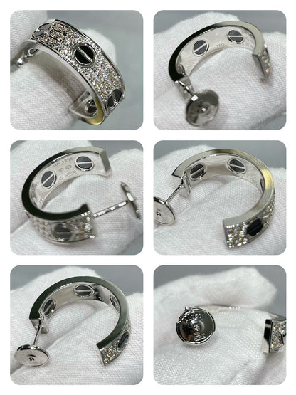 [Cadisa] LOVE CERAMIC DIAMOND PAVED SILVER EARRINGS
