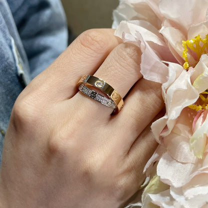 [Cadisa] LOVE PINK GOLD SILVER DIAMOND DOUBLE RING