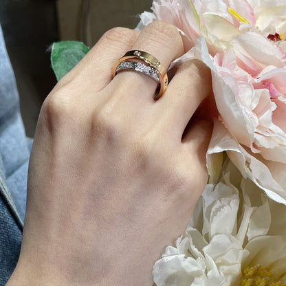 [Cadisa] LOVE PINK GOLD SILVER DIAMOND DOUBLE RING