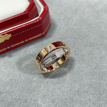 [Cadisa] LOVE PINK GOLD SILVER DIAMOND DOUBLE RING