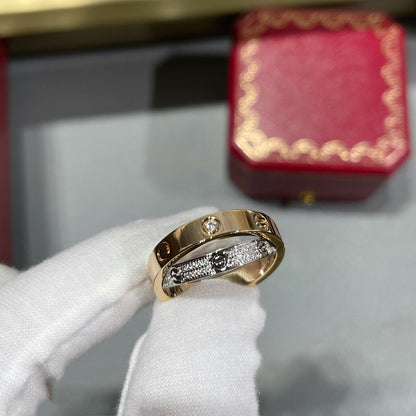 [Cadisa] LOVE PINK GOLD SILVER DIAMOND DOUBLE RING