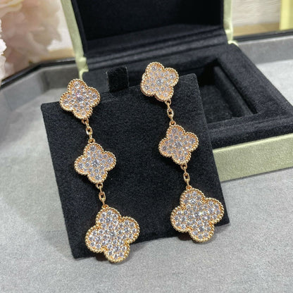 [Cadisa]CLOVER 3 MOTIFS DIAMOND PAVED ROSE GOLD EARRINGS