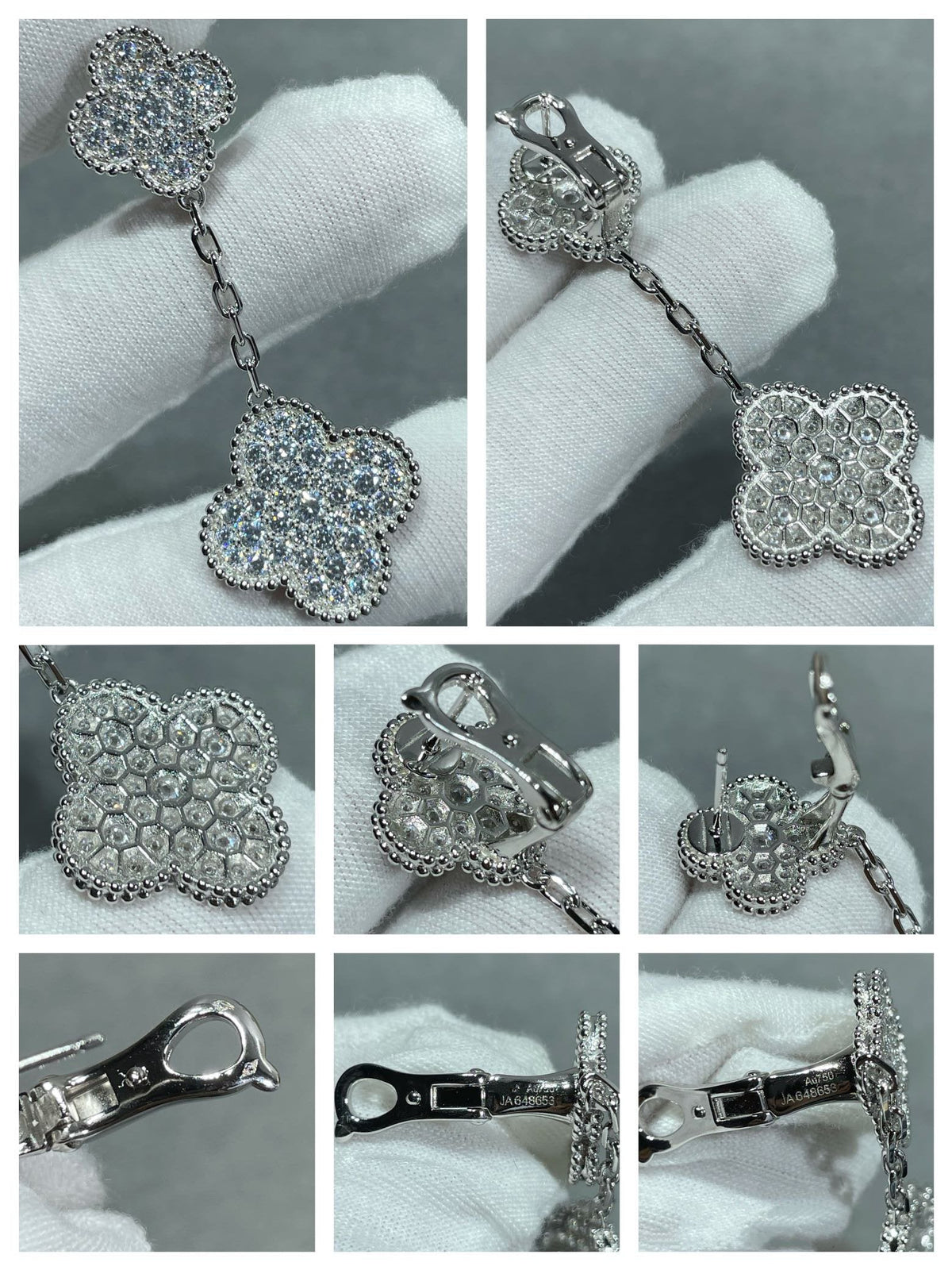 [Cadisa]CLOVER 2 MOTIFS DIAMOND PAVED SILVER EARRINGS