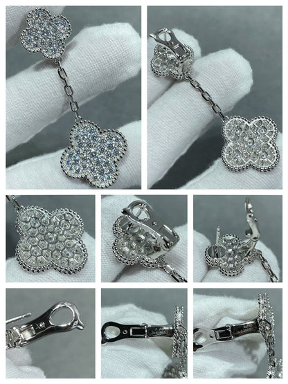 [Cadisa]CLOVER 2 MOTIFS DIAMOND PAVED SILVER EARRINGS