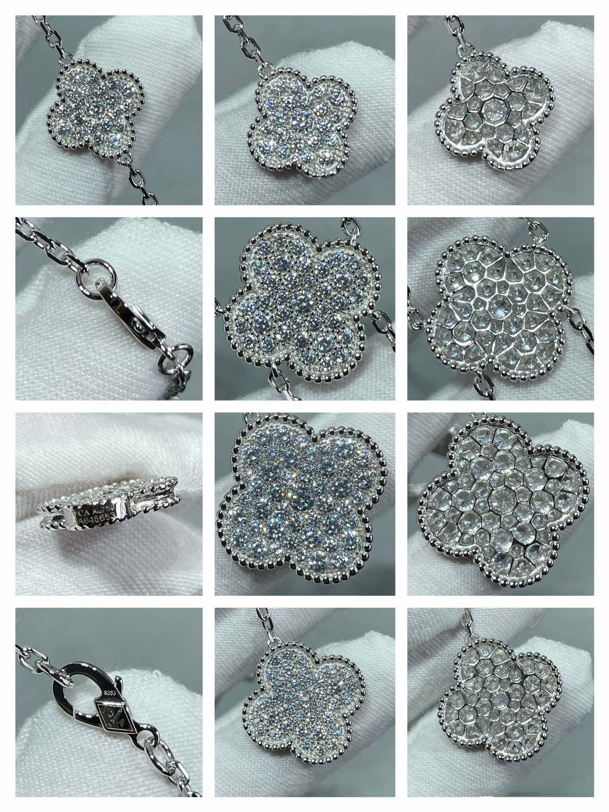 [Cadisa]CLOVER 6 MOTIF DIAMOND PAVED NECKLACE