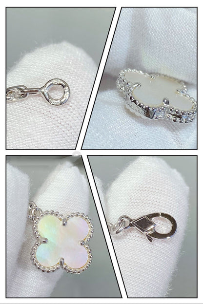 [Cadisa]CLOVER 5 MOTIF WHITE MOP SILVER BRACELET
