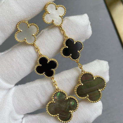 [Cadisa]CLOVER 3 MOTIF MOP ONYX DARK MOP PINK GOLD EARRINGS