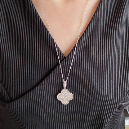[Cadisa]CLOVER 25MM LARGE PEDANT DIAMOND PAVED LONG NECKLACE